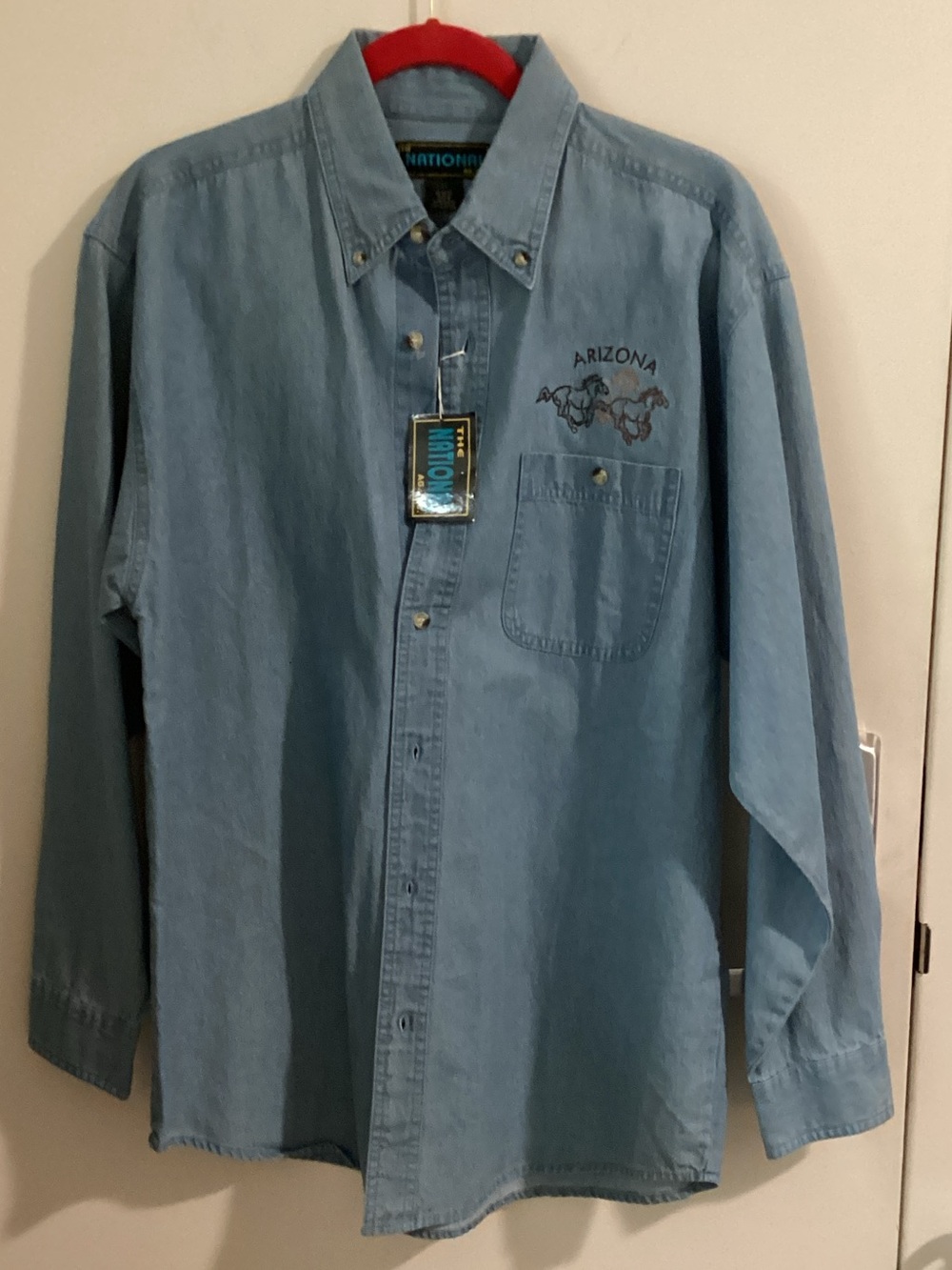 Arizona Embroidered Light Blue Denim Button-Down Shirt